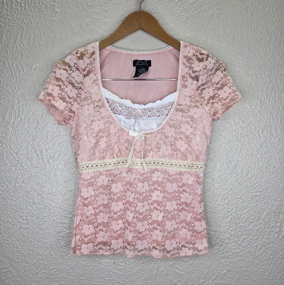 Sweet Society Pastel Pink Lace Coquette  Babydoll Short Top Juniors Size Small - Picture 2 of 15
